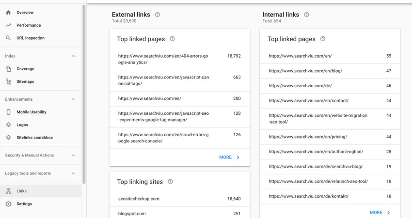 Google search console backlink report